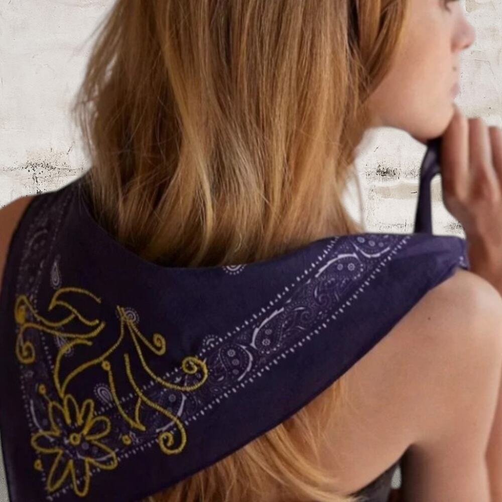 Free People Navy & Mustard Yellow Bandana Scarf NWT